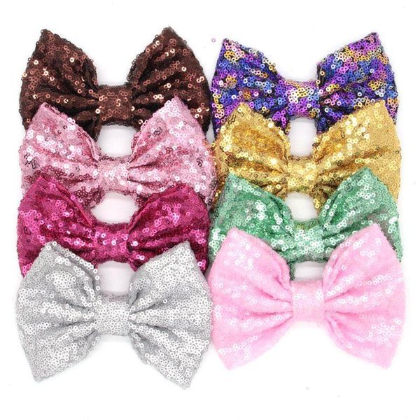 

hair accessories 10pcs/lot 5" bow 32 colors embroidery sequin bows for kids headband girls without barrettes glitter clips, Slivery;white