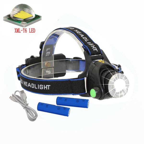 

xm-l t6 led headlamp headlight usb rechargable waterproof head lantern torch +2x 18650 battery headlamps