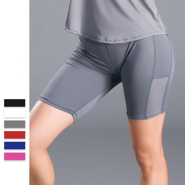 

yoga shorts female side pockets fitness quick-drying running breathable tight leggings comfortable seamless stitching, Black;blue