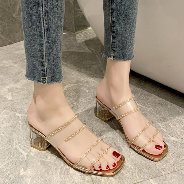 

dress shoes 2021 women sandals pu jelly crystal heel transparent clear high heels summer pumps size, Black