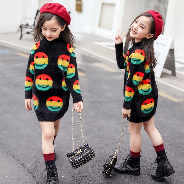 

big girl pullovers 7 8 9 10 years girls long sweaters fashion cartoon printing warm sweater girl autumn 3 4 5 6 years winter new, White