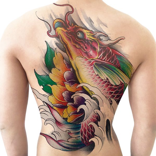 

2021 tattoo paste color lotus carp full back waterproof men and women lasting simulation