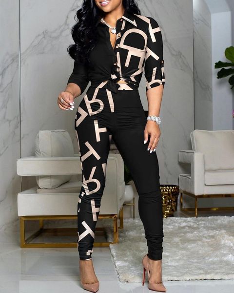 

women's two piece pants vbpb 2022 arrival shirt set retro casual mature office lad half sleeve high waist long pencil skinny women 2, White