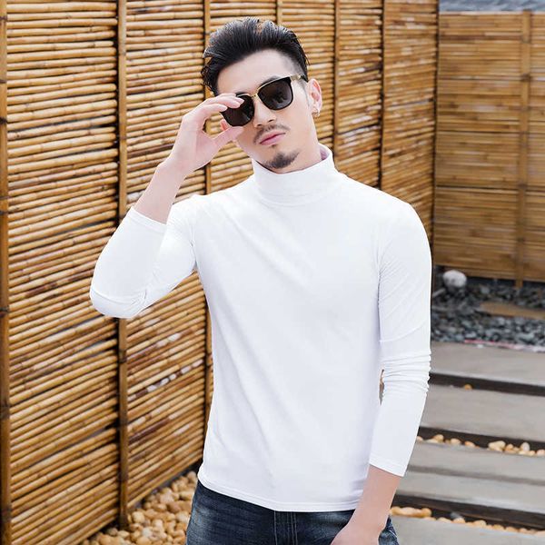 

collar high long sleeve t-shirt men's fashion base shirt warm t-shirt, White;black