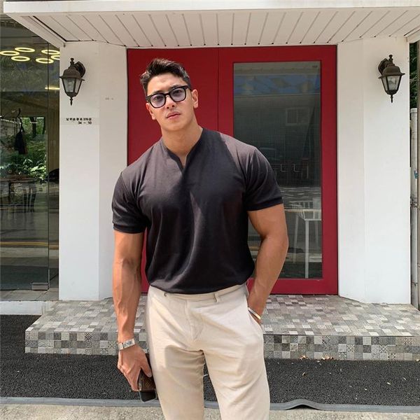 

men's t-shirts 2021 arrived v neck short sleeve men t shirt slim fit t-shirt skinny casual fashion tshirt camisetas hombre m-3xl, White;black
