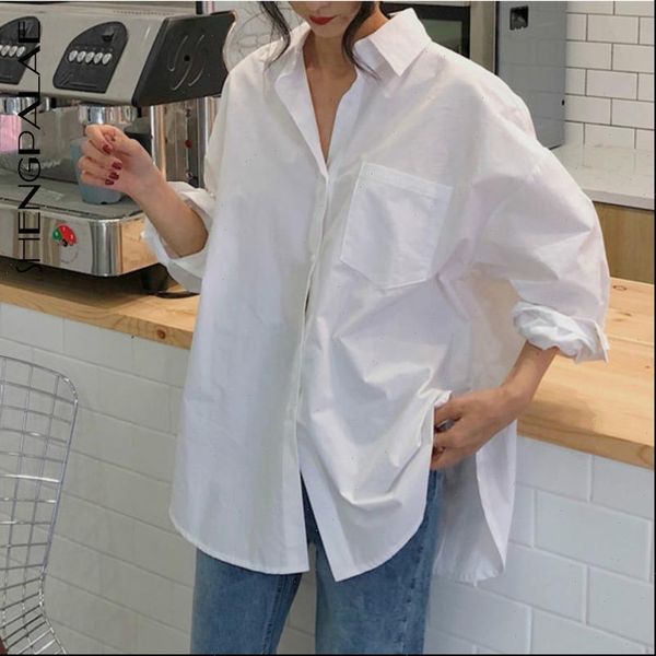 

shengpalae womens blouses spring vintage white women shirt female long sleeve casual turn down collar loose za2899