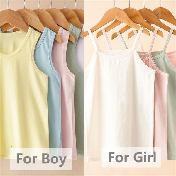 

summer baby camisole tanks boys sleeveless t shirt girls cami kids clothing, Blue