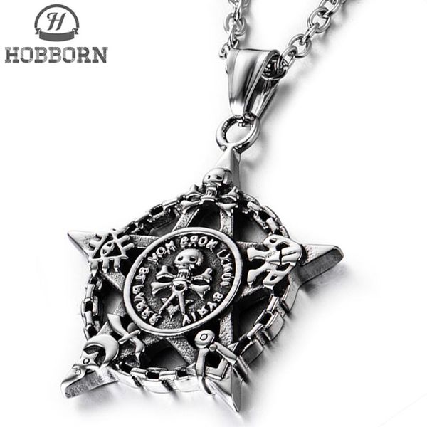 

pendant necklaces hobborn vintage men hexagram pendent 316l stainless steel skull hiphop star of david hollow mens necklace jewelry gift, Silver