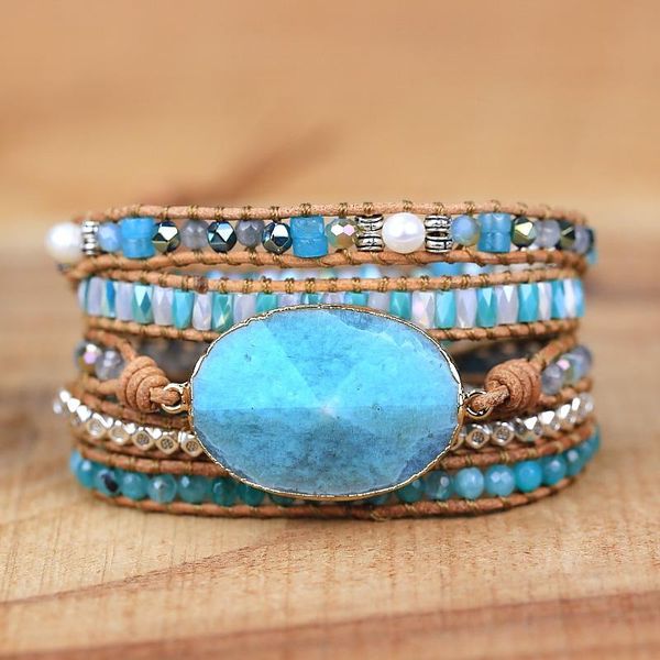 

tennis 2021 mixed natural stones amazonite charm yoga energy wrap bracelets handmade pearl friendship jewelry, Golden;silver