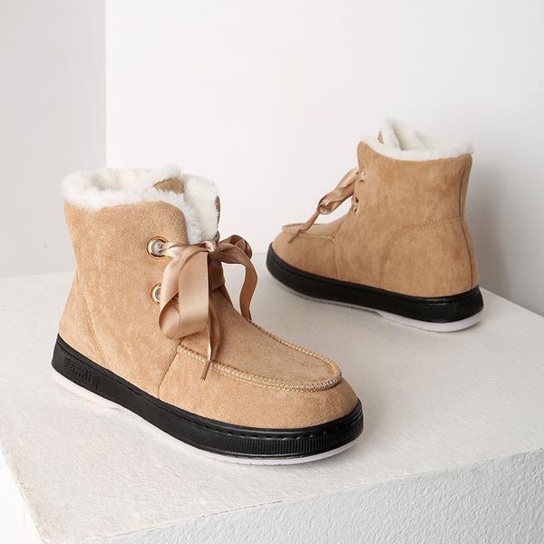 

boots 2021 winter snow women lace up thick fur warm female shoes fashion ankle botas mujer, Black