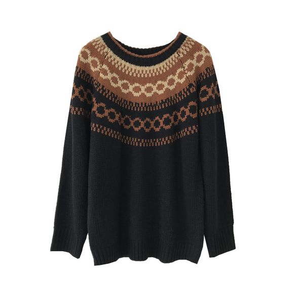 

tees vintage striped jacquard pullover female sweater casual winter loose elegant lady jumper mesh ib85, White