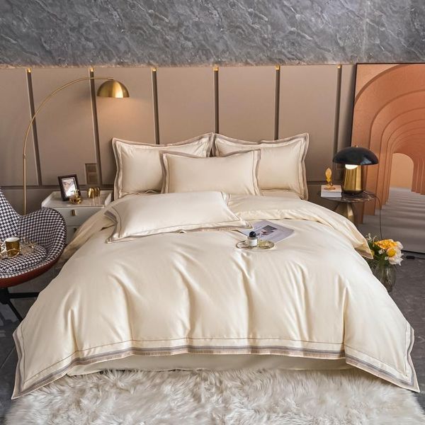 

bedding sets 4pcs brushed cotton ultra soft duvet cover set chic embroidery edge quilt luxury with bed sheet 2 pillowcases