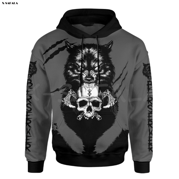 

men's hoodies & sweatshirts berserker wolves viking skull odin 3d printed hoodie man female zipper pullover sweatshirt streetwear trac, Black