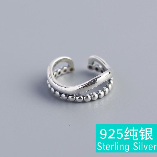

tyj0314 korean dign s925 sterling sier ins double wave bead ring for women, Silver