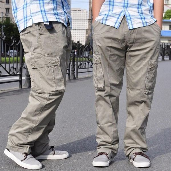

arrival autumn casual fashion high waist overalls pants cotton zipper more pockets loose men plus size 2xl-4xl 5xl 6xl men's, Black
