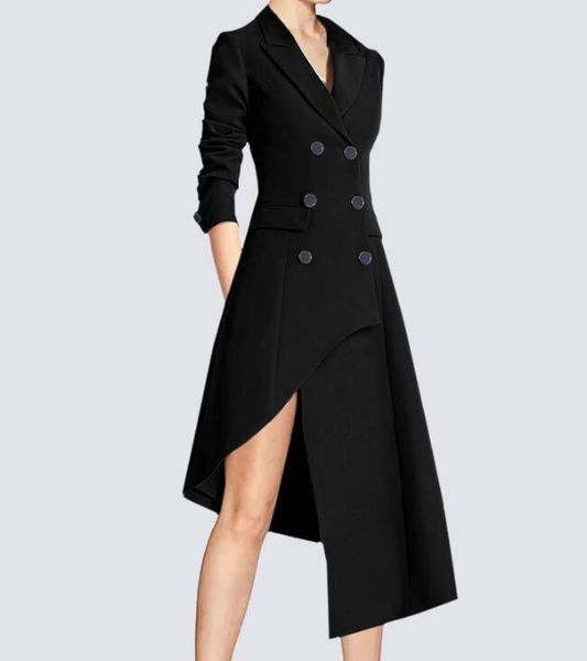 

women's trench coats s--6xl / spring women fashion personalized customization mid-length irregular slim waist coat, Tan;black