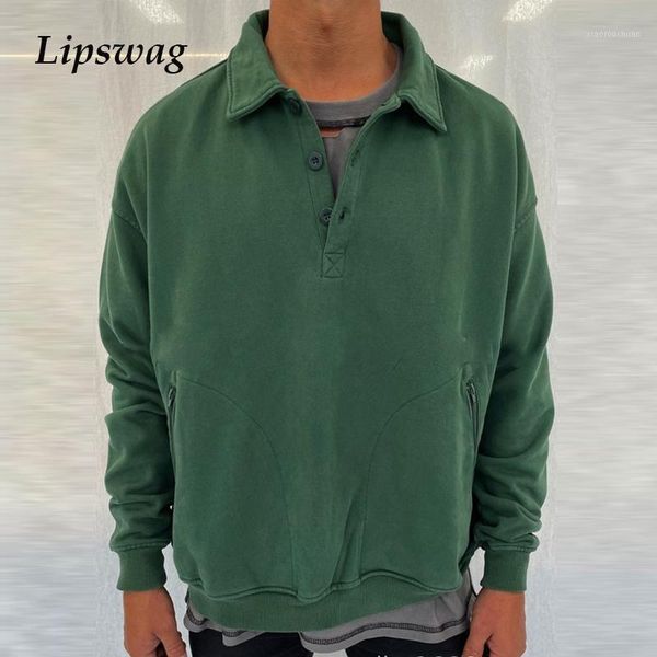 

men's hoodies & sweatshirts 2021 autumn winter casual sweatshirt fashion button turn-down collar vintage solid pullover men streetwear, Black
