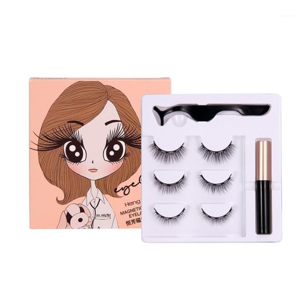 

three pairs of 3d magnetic eyeliner liquid false eyelashes set magnet tslm11