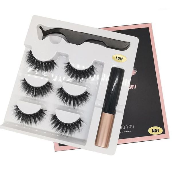

3pairs naturally false eyelashes magnet lashes liquid eyeliner tweezers extension kit for beauty1