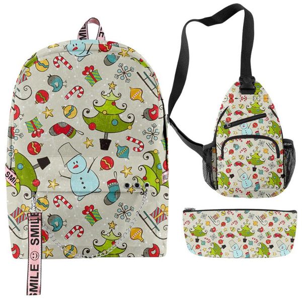 

backpack europe and the united states christmas 3d three-piece bag children boys girls oxford waterproof schoolbag laptop