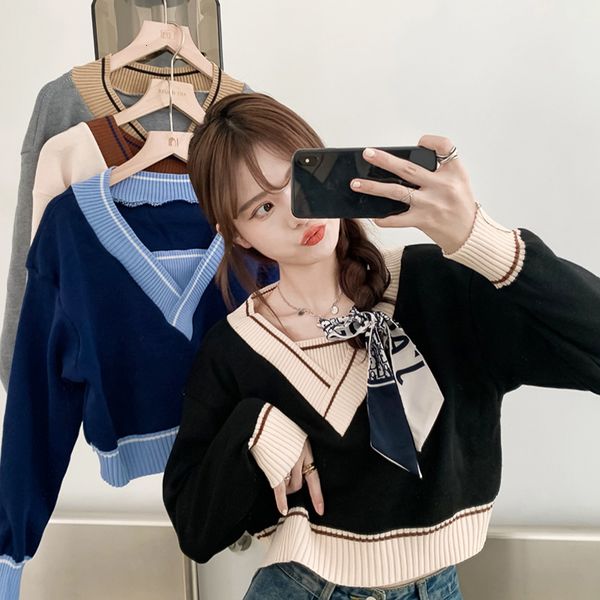 

women's sweaters black short female sweater early spring and autumn outdoor design loosely felt cktt, White;black