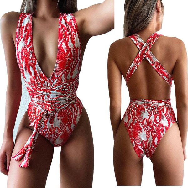 

women swimwear one piece swimsuit vintage bathing suits beach padded print snakeskin swim wear solid monokinis one-piece