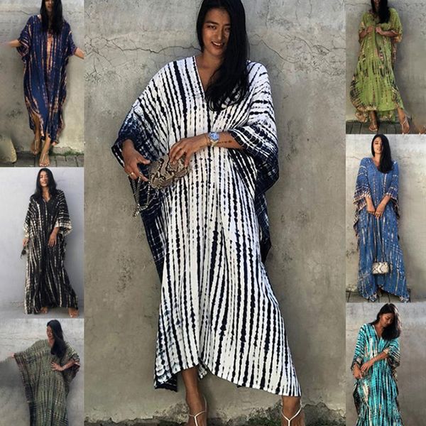 

women's swimwear summer boho bikini cover ups stripe women beach dress bathing suit up tunic maxi kaftan, White;black