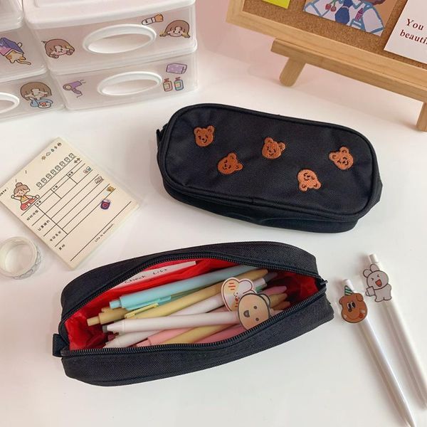 

pencil bags cute cartoon bear pen bag case oxford fabric embroidery pattern storage pouch for stationery school ins style f183