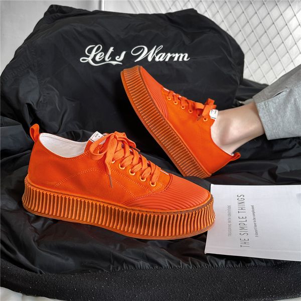 

fashion orange men vulcanized shoes korea style platform men canvas shoes streetwear low mens chunky sneakers zapatos de lona