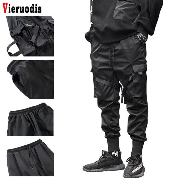 

men's pants men ribbons color block black pocket cargo fashion casual 2021 harem joggers harajuku sweatpant hip hop trousers