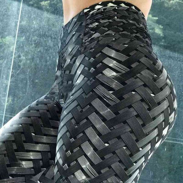 

sporting female irenweave weaving printed tie women pants fitness workout scrunch booty leggings y200529, Black