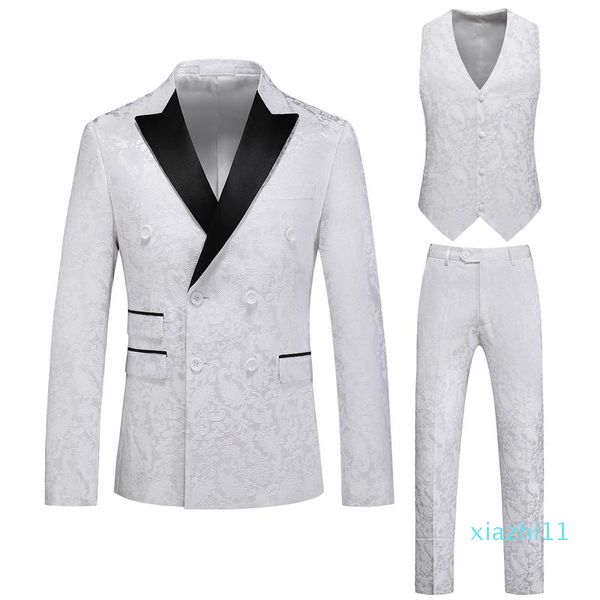 

men's suits & blazers 6xl(jacket+vest+pants) suit tuxedo double breasted shawllapel hollow carved wedding prom groom 3 piece, White;black