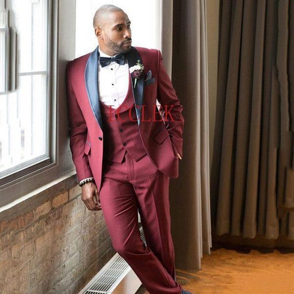 

men's suits & blazers burgundy three pieces mens slim fit costume homme grooms tuxedos shawl lapel formal blazer prom suit (jacket+pant, White;black
