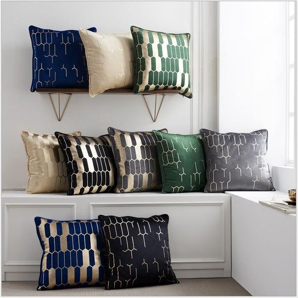 

luxurious golden bronzing thick velvet pillow cover home decor gold geometric cushion cover decorative throw pillow case 45x45cm
