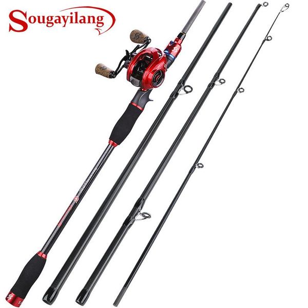 

sougayilang 1.8-2.1m 4 section carbon fiber rod and 9+1bb 8 :1 high speed fishing reel drag power 8kg casting combos combo