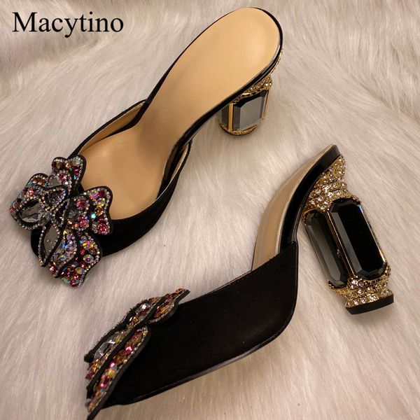 

slippers ma120516 customized leather gold butterfly shoes gemstone high heel wedding sandals party women m0wa, Black