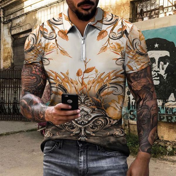 

men's polos 2021 shirt summer short sleeve fashion casual sports pullover 3d vintage print men, White;black