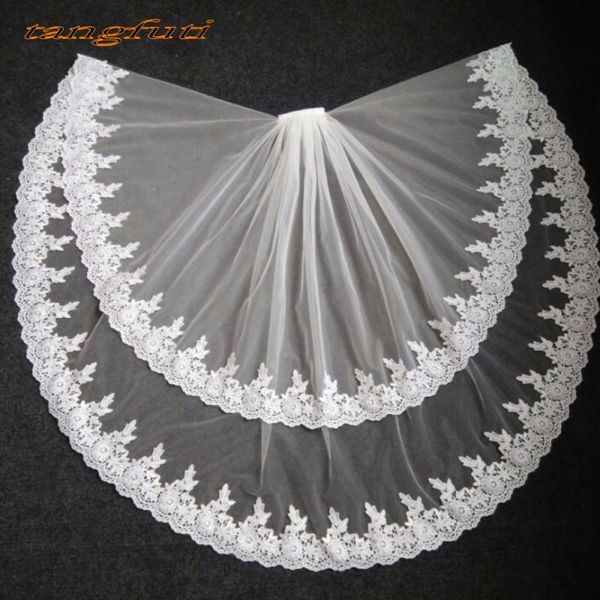 

bridal veils lace edge with comb tulle two layer wedding veil ivory white veu de noiva accessories, Black