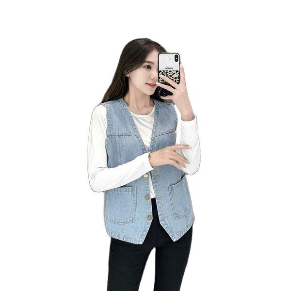

women's vests spring autumn 2021 loose cowboy vest women large size sleeveless coat all-match fashion big pocket ladies jacket, Black;white