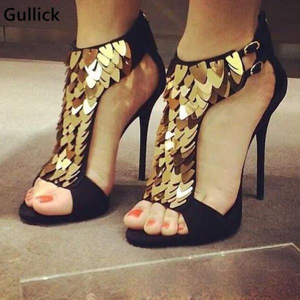 

fashionable gold bling paillette embellished summer sandals glittering sequins wedding high heel woman dress shoes, Black