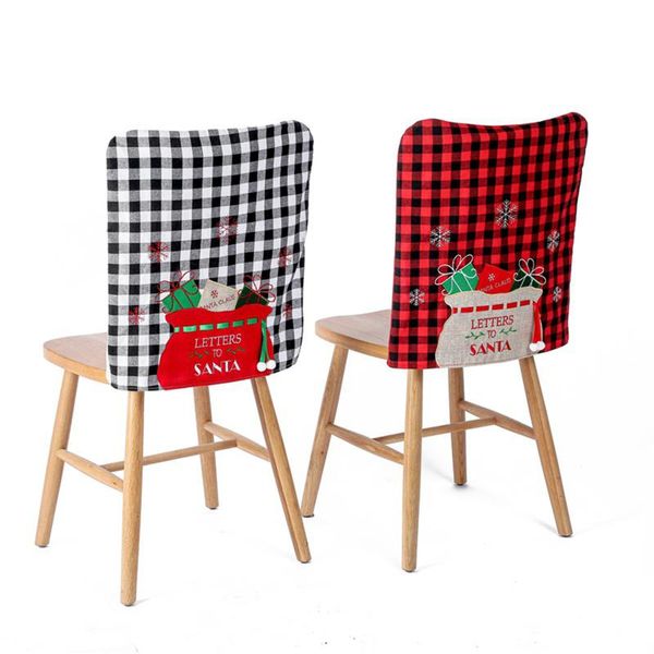 

chair covers christmas cover with plaid print fur ball non-woven fabric home kitchen decoration anti-dirty removable