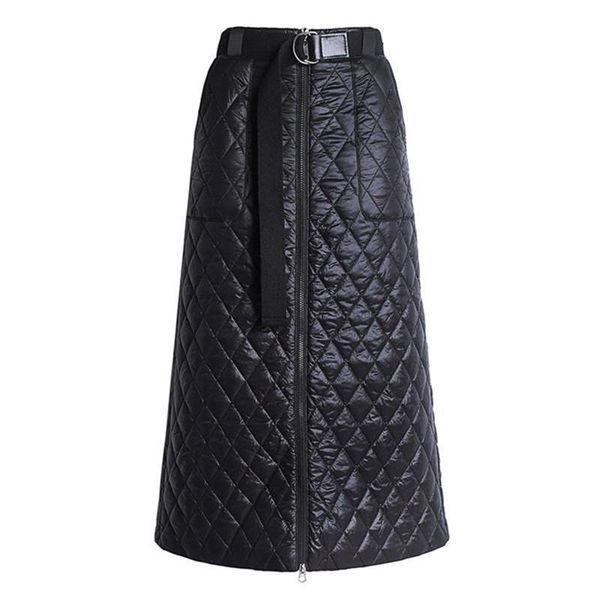 

down cotton autumn mid long women skirt black zipper one piece warm a line w5