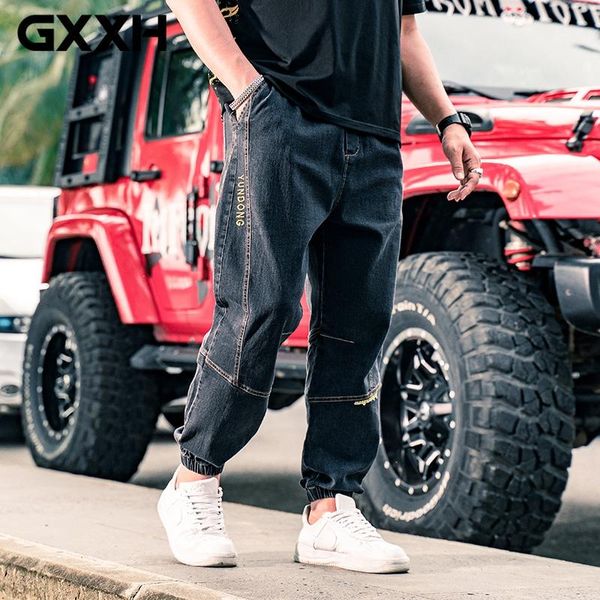

summer jeans men baggy denim harem pants male loose crotch drawstring ankle-length plus size joggers streetwear men's, Blue