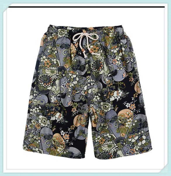 

2021 soccer shorts summer style cotton and linen printed big pants beach men's loose matias aaa333, Black;red