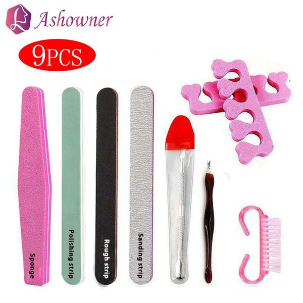 

nail art kits 9pc professional file sand files buffer sponge block cuticle pusher gel polish set manicure tools for nails accessories
