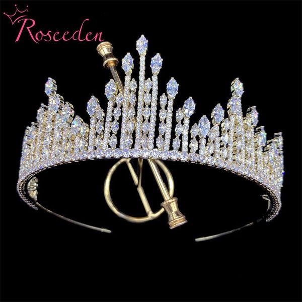 

hair clips & barrettes sparkling zircon wedding accessories cubic zirconia brides crowns tiaras bride jewelry re4338, Golden;silver