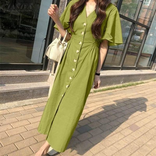 

casual dresses womens fitting pleated kaftan solid v neck vestido fashion flare sleeve 2022 summer daily long shirt dress, Black;gray