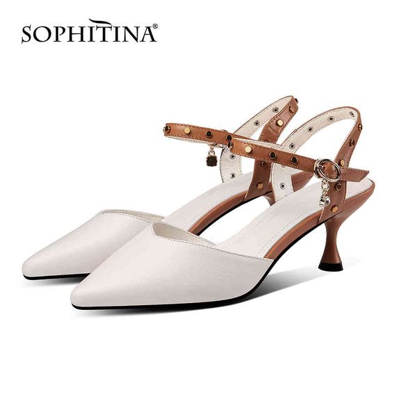 

sophitina office sandals women cow leather buckle strap decoration shoes women pointed toe fashion sandals so457 210513, Black