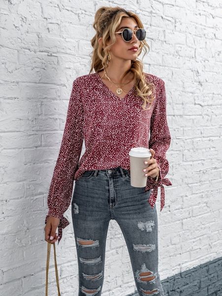 

dalmatian tie cuff blouse v49v#, White