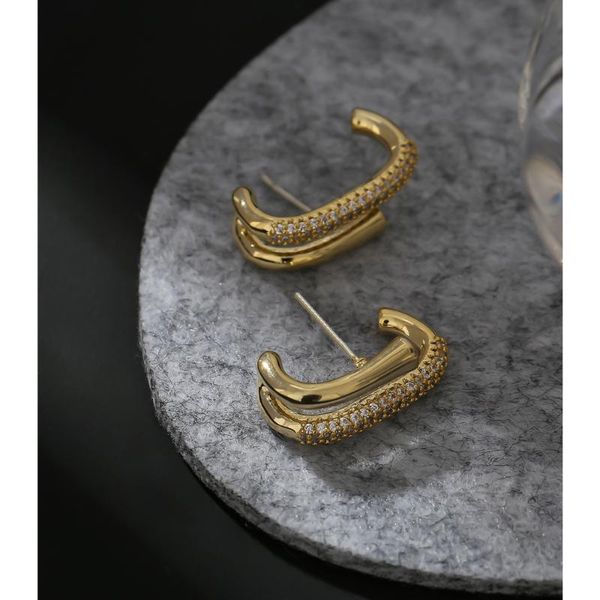 

fashion design irregular stud earrings exquisite cubic zirconia temperament jewelry for women, Golden;silver